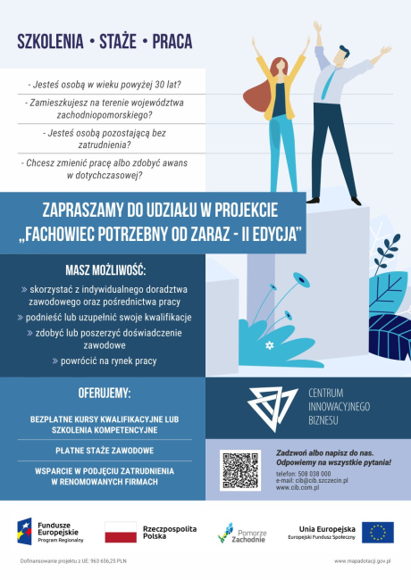 Zaproszenie do projektu „Fachowiec potrzebny od zaraz - II edycja". 